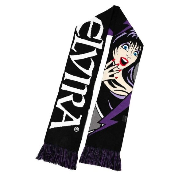 Soft 63" Long Winter Scarf ELVIRA Black White Purple Fringe Tassels Goth NWT - Picture 2 of 4